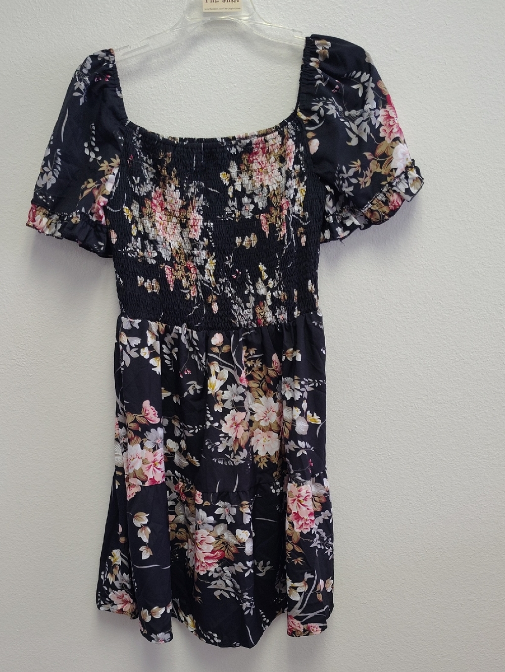 Floral Smocked Black Mini Dress